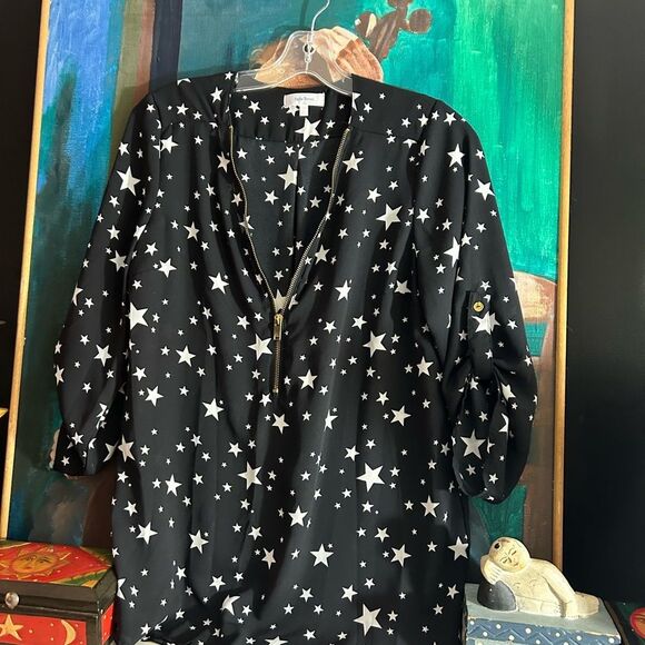 Stella Tweed Black Starry Blouse Size Medium - Picture 4 of 16
